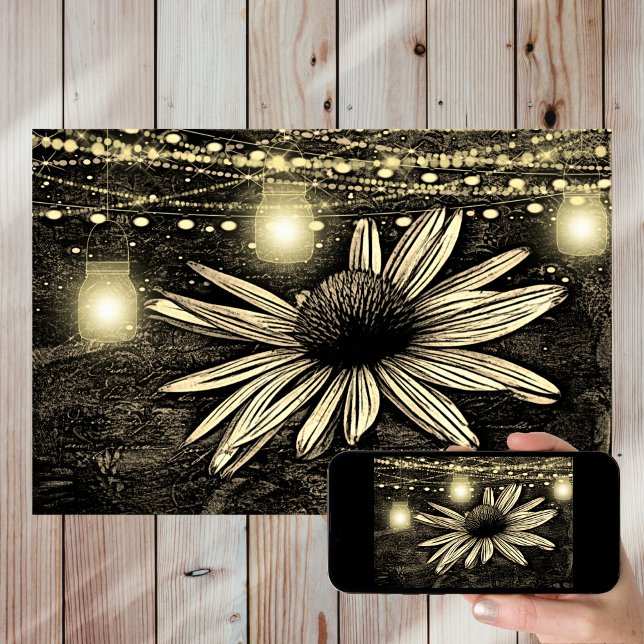 Sepia Toned Coneflower under Golden Burk Ljus Poster (Skapare uppladdad)
