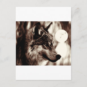 Sepia Varg och Måne Vykort
