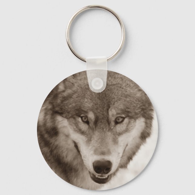 Sepia Varg Ögon Keychain Nyckelring (Framsida)