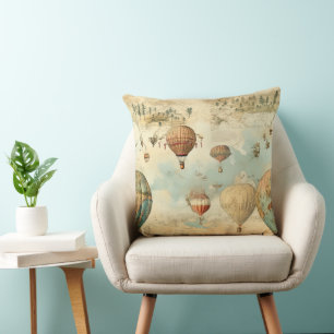 Sepia Varm Luft Ballong Antik Karta Kudde