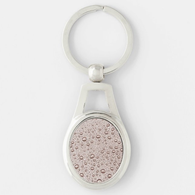 Sepia vatten droplet ovalt silverfärgad nyckelring (Framsidan)