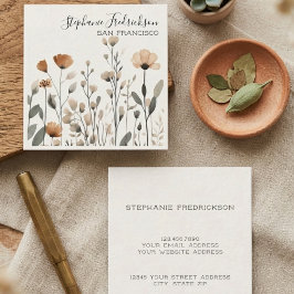 Sepia Vildblomma Botanisk Kalligrafi Kräm Fyrkantigt Visitkort