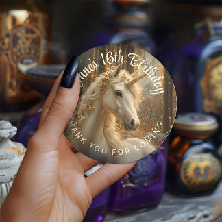Sepia Vintage Blommigt Forest Unicorn Enchanted Po Runt Klistermärke