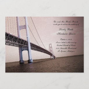 Sepia Vintage Mackinac Bridge Bröllopsinbjudan Inbjudningar