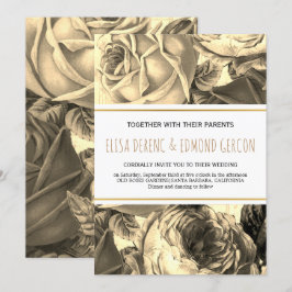 Sepia vintage ro blommigt bröllopsinbjudan inbjudningar