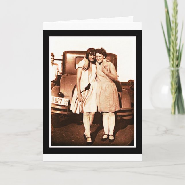 Sepia, Vintagen Bästa vänner Kort (Framsida)