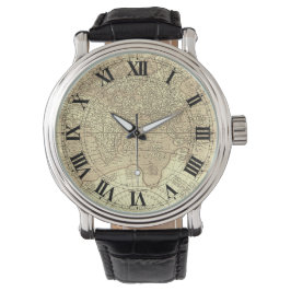 Sepia-Vintagens världskarta med romerska siffror Armbandsur