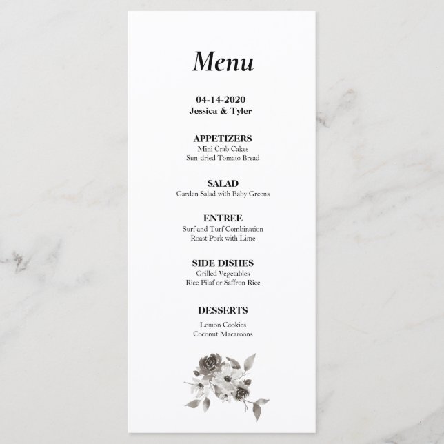 Sepia Watercolor Bröllop eller Event Menu Meny (Framsida)