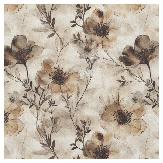 Sepia WildblommFabric Tyg (Närbild)