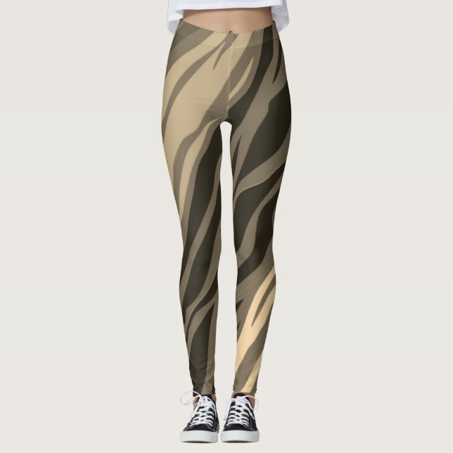 Sepia Zebra tryck Leggings (Framsida)