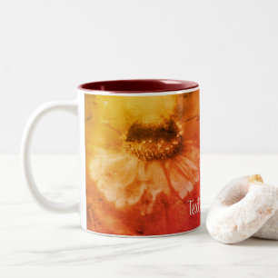 Sepia Zinnia Abstrakt Blommigt Art Personlig Två-Tonad Mugg