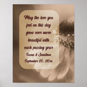 Sepia Zinnia Flower Personlig Bröllop Poster