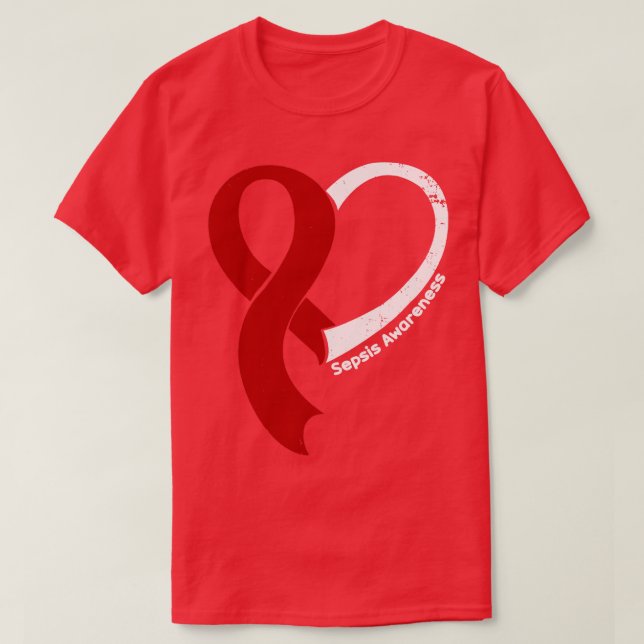 Sepsis Awareness Hope Kärlek Heart Ribbon Lycklig  T Shirt (Design framsida)