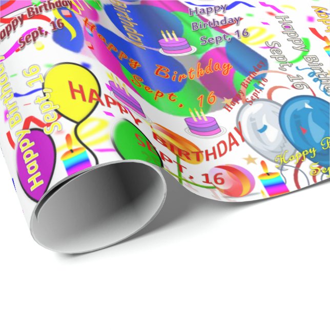September, 16 Birthday Gift Wrapping Papper Presentpapper (Rullad Hörn)