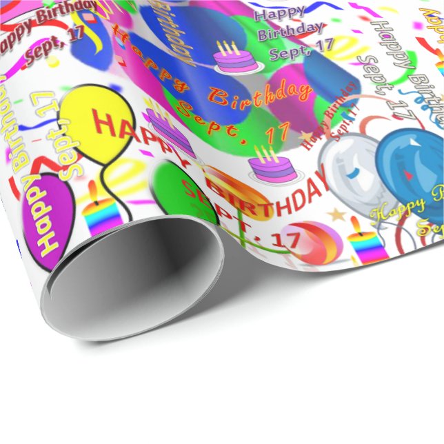 September, 17 Birthday Gift Wrapping Papper Presentpapper (Rullad Hörn)