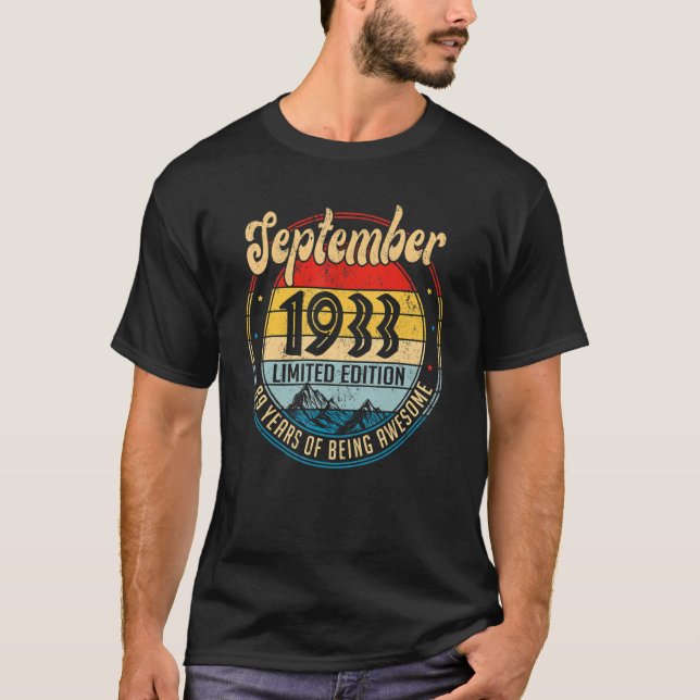 September 1933 89:e födelsedagen 89 år gammal t shirt (Framsida)