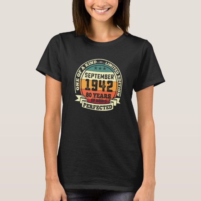 September 1942 80:e födelsedagen 80 år per dag t shirt (Framsida)