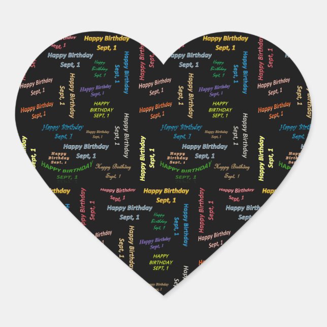 September, 1 födelsedagsetikett hjärtformat klistermärke (Framsida)