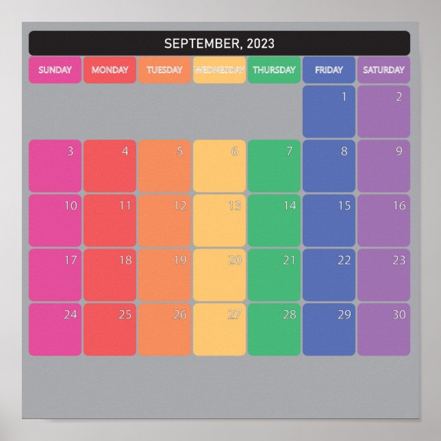 September 2023 planerare kalender färg dagar poster (Framsidan)