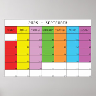 September 2025 färgdagar kalender planerare poster