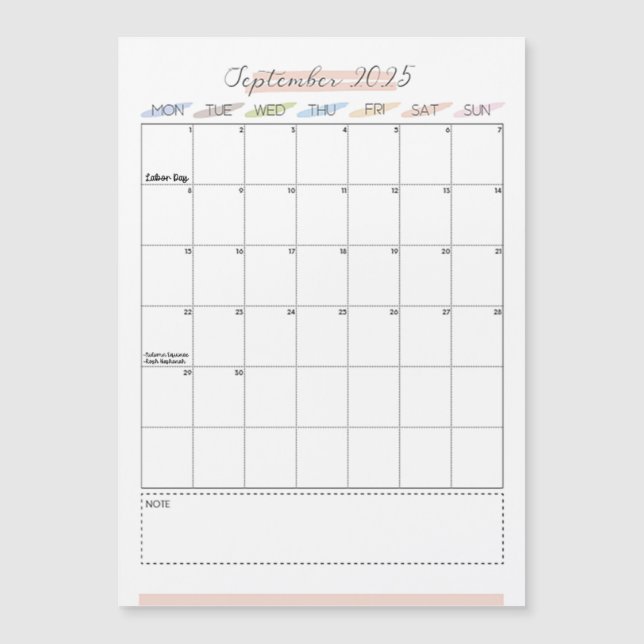 September 2025 Magnetisk Kalender (Framsida)