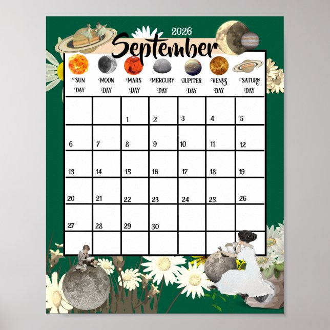 September 2026 Månadskalender Astrologisk    Poster (Framsidan)