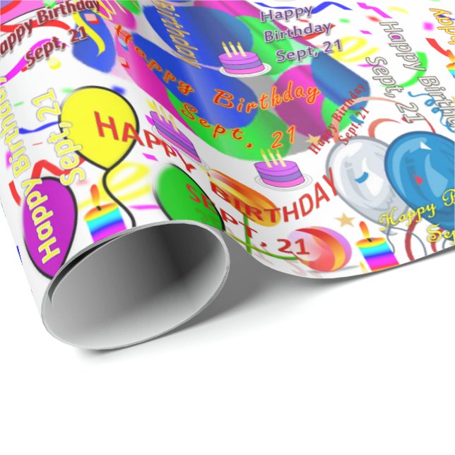 September, 21 Birthday Gift Wrapping Papper Presentpapper (Rullad Hörn)