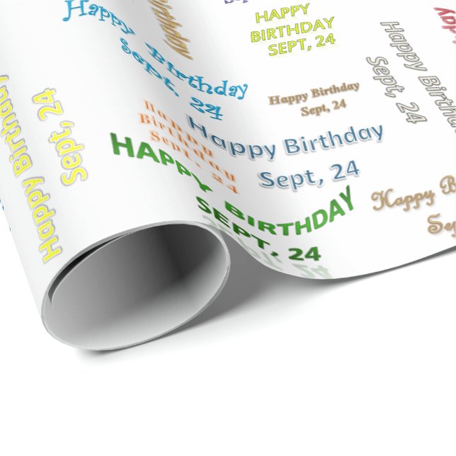 September, 24 Birthday Gift Wrapping Papper Presentpapper (Rullad Hörn)