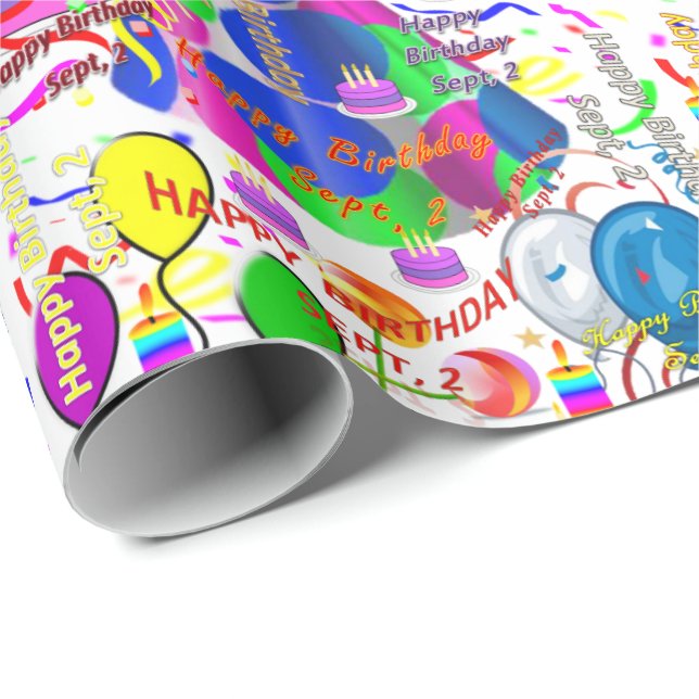 September, 2 Birthday Gift Wrapping Papper Presentpapper (Rullad Hörn)