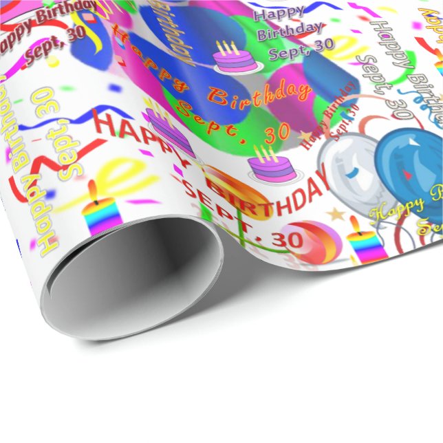 September, 30 Birthday Gift Wrapping Papper Presentpapper (Rullad Hörn)