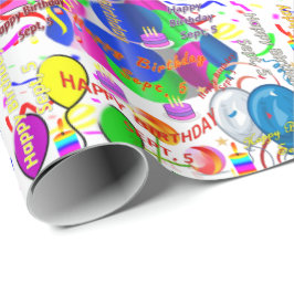 September, 5 Birthday Gift Wrapping Papper Presentpapper
