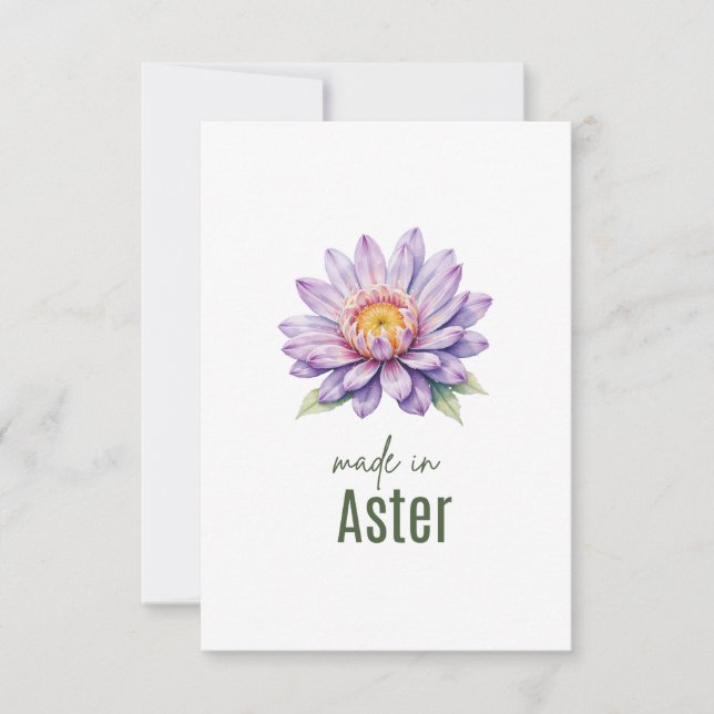 September Aster  Birth Flower Flat Thank You Card Tack Kort (Framsida)