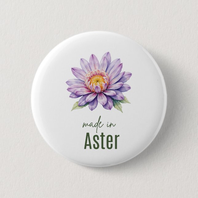 September Aster  Birth Flower Flat Thank You  Knapp (Framsida)