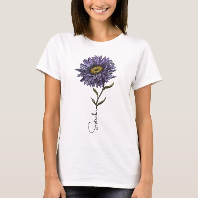 September Aster Birth Month Flower T Shirt (Framsida)