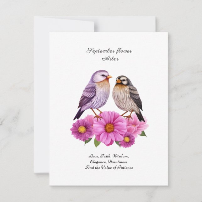 September Aster Flower med Birds Birth Gift (Framsida)