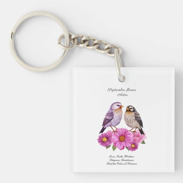 September Aster Flower med Birds Birth Gift (Framsidan)