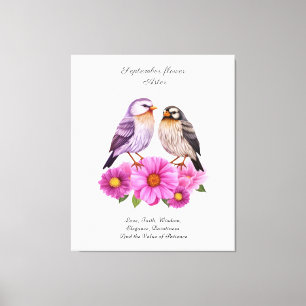 September Aster Flower med Birds Birth Gift Canvastryck