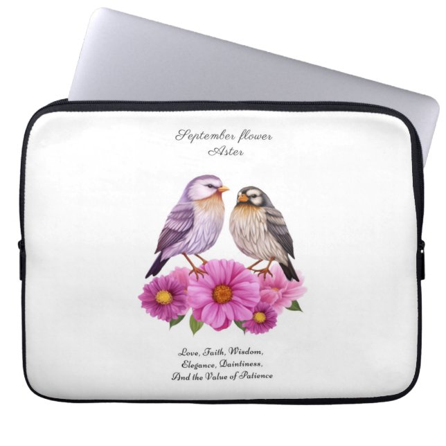 September Aster Flower med Birds Birth Gift Laptop Fodral (Framsidan)