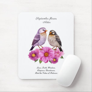 September Aster Flower med Birds Birth Gift Musmatta