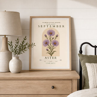 September Aster Födelsedagsblomma Affisch
