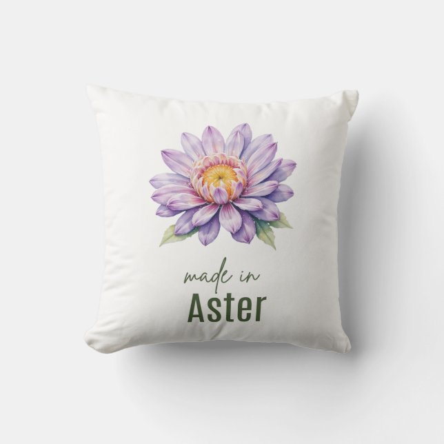 September Aster Födelsedagsblomma Platt Tack  Kudde (Framsida)