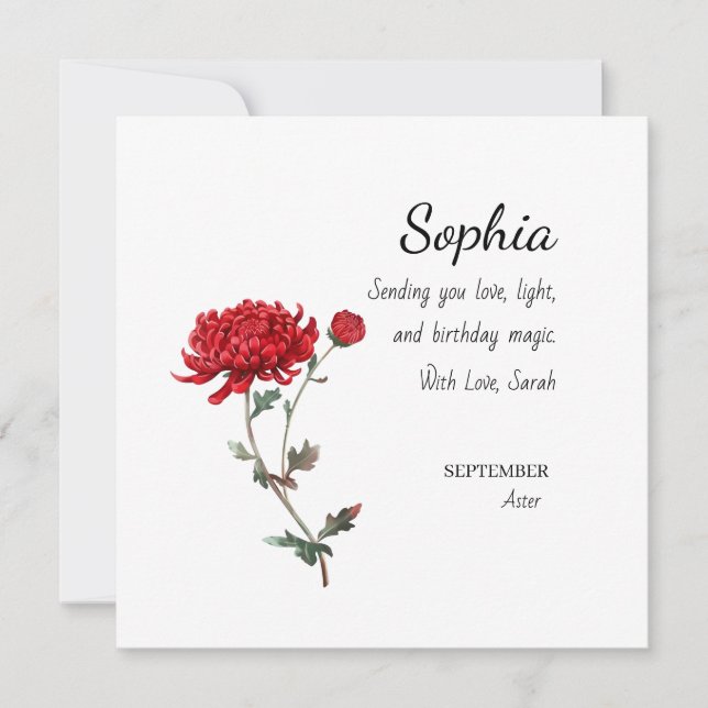September Aster Personalized Birthday Kort (Framsida)