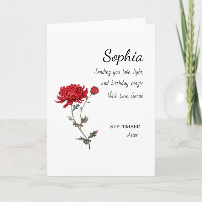 September Aster Personalized Birthday Kort (Framsida)