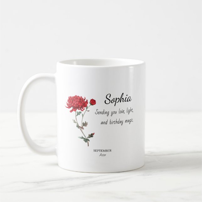 September Aster Personlig Födelsedag Kaffemugg (Vänster)
