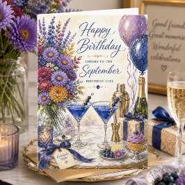 September Asters Födelsedagskalas Cocktail Födelse Kort