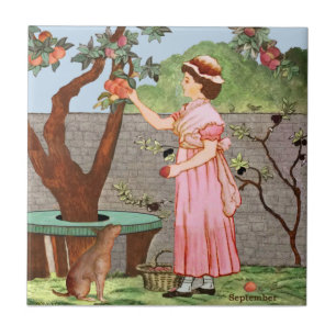September av Wedgwood Hand Färgad C1885 Repro Kakelplatta