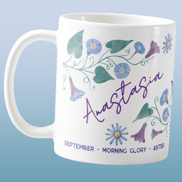 September Birth Flower Custom Name Morning Glory Kaffemugg