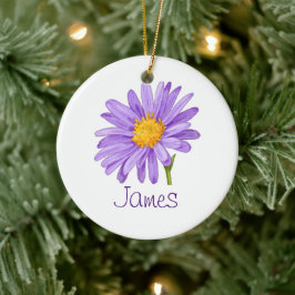 SEPTEMBER Birth Flower Purple Aster Christmas Julgransprydnad Keramik