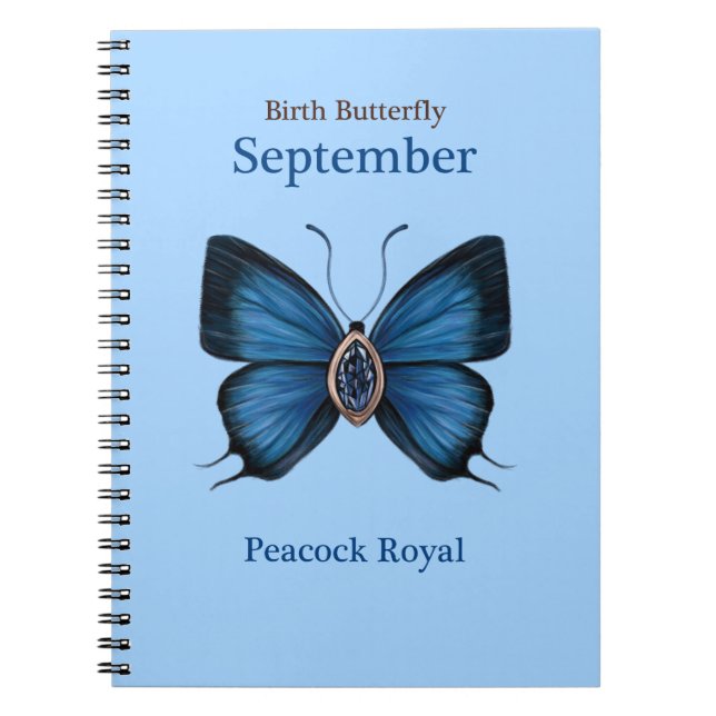 September Birth Gemstone Butterfly - Peacock-Royal Anteckningsbok (Framsidan)