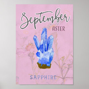 September Birthday Flower och Birthstone Poster
